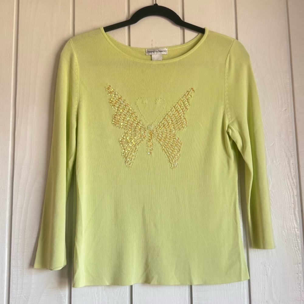 Vintage Draper’s & Damon’s Green Butterfly Beaded Top